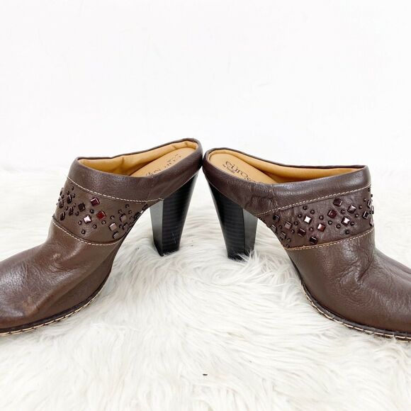 eurosoft Sofft 6 M Womens Brown Leather Stude Slide Heeled Clogs - Picture 8 of 11